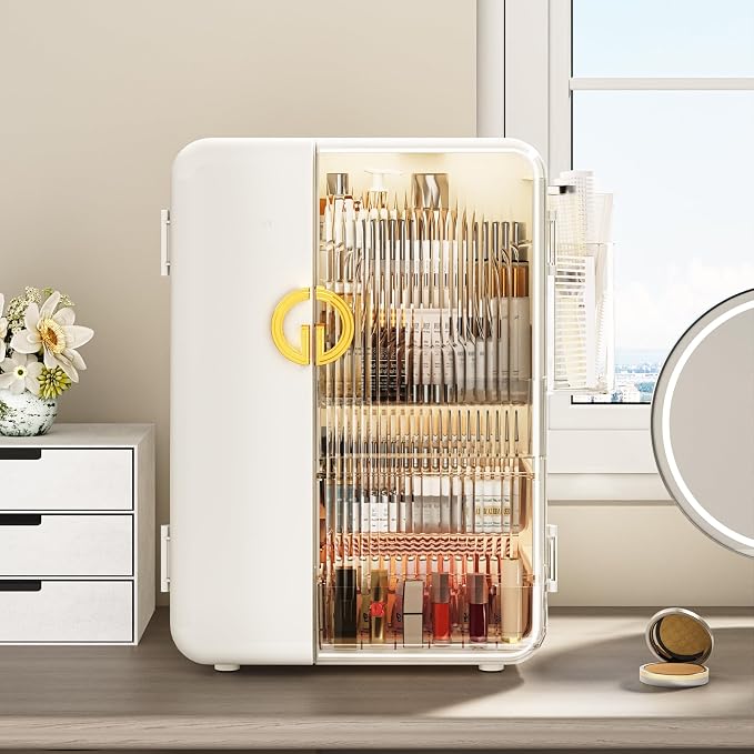 UAK Makeup Organizer with Drawers for Vanity, Cosmetic Display Case with Brush Holders, Storage for Skincare Countertop Bathroom (White) - Image 2