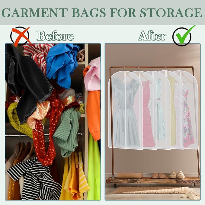 Amylove 40 Pcs 24 x 40 Inch Garment Bags Bulk Hanging Clothes Storage Covers for Closet Organization Dustproof Long Dress Bag Set for Wedding Dresses Gowns Coats Travel Suit (Translucent) - Image 4