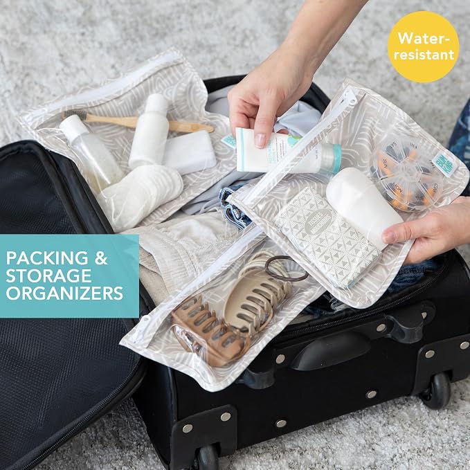 Bumkins - Waterproof Wet Bag, Wet/Dry Clutch & Clear Travel Bags - For Beach, Baby, Travel, Cloth Diapers, Pump Parts, Pool, Gym, Toiletries - Reusable & Easy to Clean - Boho Beige - 5 Pack - Image 2