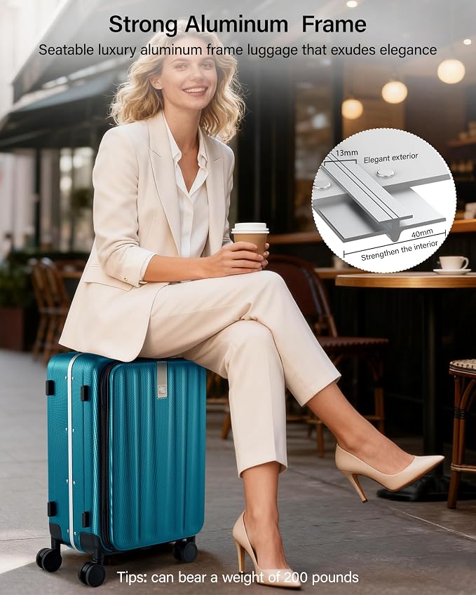 Hanke 16 Inch Small Carry On Luggage Hard Shell Top Opening Aluminum Frame Suitcase with Spinner Wheels, Underseat Front Open Luggage for Men & Women Business Travel and Short Trips, Caribbean Blue - Image 5