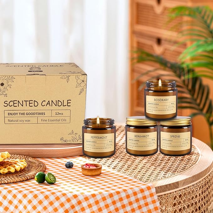 12Pack Scented Candle Set - Aromatherapy Candle Gift Set – Long Lasting Jar Candles for Men| Women, Ideal for Birthdays, Mother's Day Thanksgiving Gifts