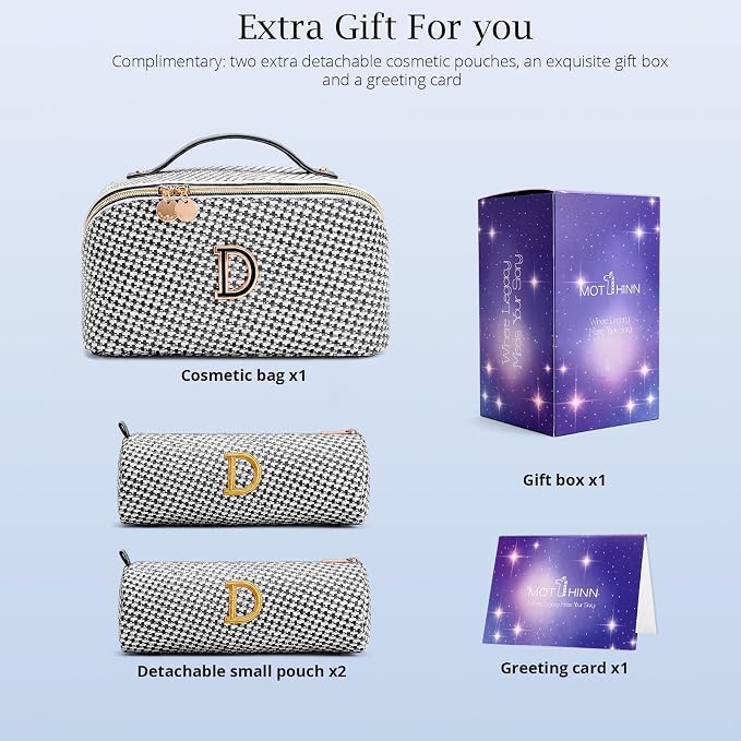 Personalized Gift Travel Makeup Bag: Initial Makeup Organizer Bag for Women | 3-in-1 Custom Make up Bag Set - Vegan Leather Travel Cosmetic Bag - Luxury Gift for Women – Birthday, Anniversary, Graduation - Image 5
