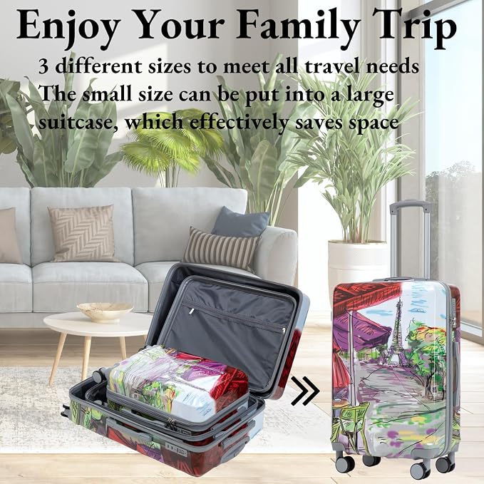 3-Piece Luggage Set 20/24/28’’ Hard-shell with 360° Spinner Wheels, Gradient Color Suitcase with Combination Lock, Lightweight PC Material, (Stamp) - Image 4