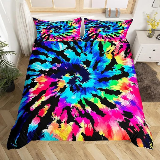 Purple Tie Dye Bedding Set Queen,Blue Tie Dye Duvet Cover Spiral Tie Dyed Printed Comforter Cover Set,Boho Hippie Bed Set Abstract Art Theme Quilt Cover Set with Zipper(Watercolor Rainbow Tie Dye) by Erosebridal