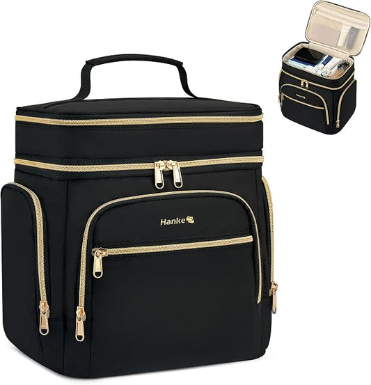 Hanke Large Toiletry Bag for Women Travel, Double Layer Organizer with Wide Opening for Full-Size Cosmetics & Toiletries, 12.2L Water-Resistant Makeup Bag,Black by Hanke