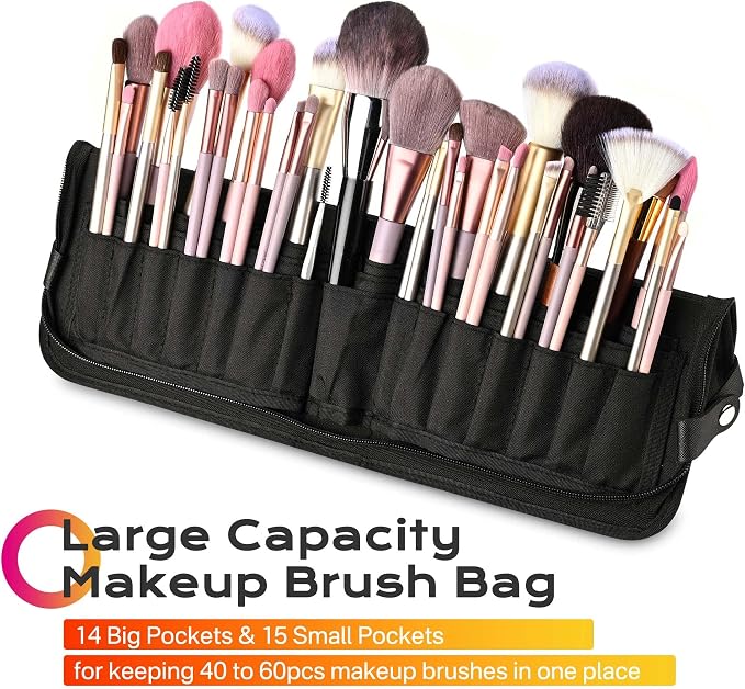 BYOOTIQUE Travel Makeup Brush Bag Foldable Holder Organizer Portable | ArtistPortable Stand-up Cosmetic Bag,Artist Storage with Multiple Pockets,Makeup Artist Brush Organizer - Image 2