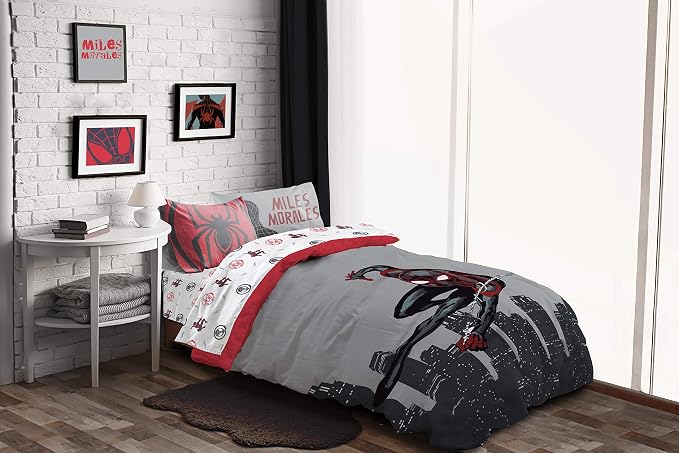 Marvel Miles Morales Queen Comforter Set 7 Piece Kids Bedding, Gray | Spiderman, Bed in a Bag, Comforter Sheets Shams Pillowcases, Official Brand, Soft Microfiber, Machine Washable, Boys Gift - Image 7