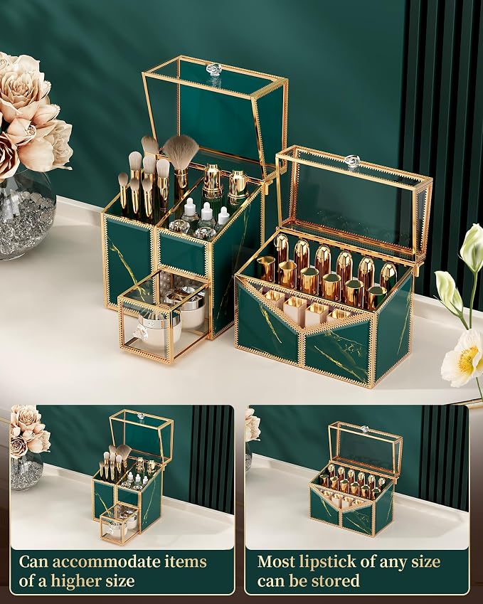 CoralHouse Makeup Organizer Countertop Set – Vanity Holder with 18-Slot Lipstick Organizer & Covered Makeup Brush Holder – Skincare, Perfume & Cosmetic Display for Bathroom or Dresser - Image 5