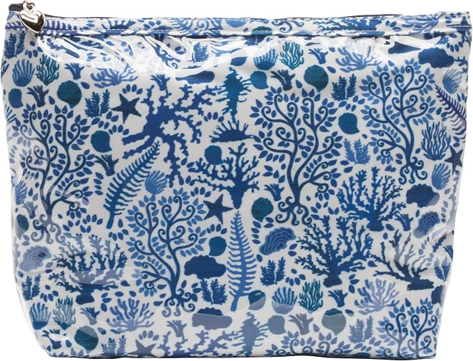 Jacaranda Living Medium Cosmetic Bag – Waterproof PVC-Lined Cosmetic & Toiletry Organizer, Zipper Pouch for Skincare, Makeup & Accessories, Blue Seashells by JacarandaLiving