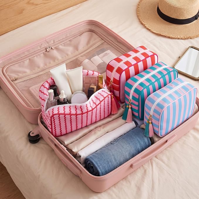 Kacctyen 6 Pack Mixed Color Striped Makeup Bag bulk with Tassel Travel Cosmetic Pouch Organizer Large Zipper Toiletry Case for Women Aesthetic Storage Pouch Mahjong Tile Bag - Image 7