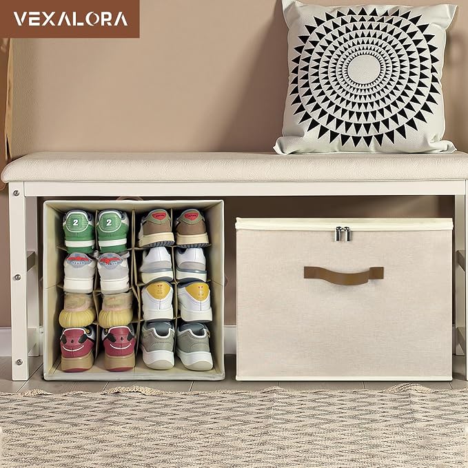 Shoe Organizer for Closet, 2 Pack Shoe Storage Bins with Clear Cover, Adjustable Dividers Fits 16-32 Pairs ShoeBoxes, Organizador de Zapatos, Khaki - Image 7