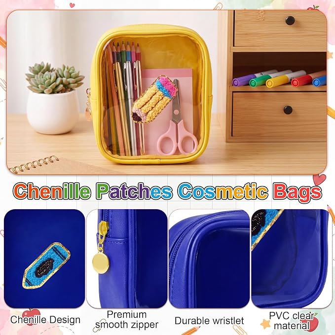 12 Pack Teacher Clear Makeup Bag, Cute PVC Transparent Cosmetic Bag with Embroidery Patterns Small Waterproof Nylon Travel Pouch for Women, Teacher Appreciation Gift Set, 6 Styles - Image 3