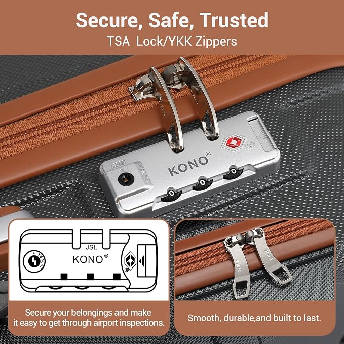 Kono 24 Inch Luggage Suitcase with Spinner Wheels TSA Lock | Lightweight PC+ABS Hardside Medium Checked Luggage Durable Rolling Suitcase Apricot Grey - Image 5