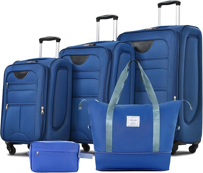 Merax 5 Piece Luggage Set,Expandable Softside Suitcase Set.Navy Blue | Carry-On Luggage Included,Durable and Lightweight Travel Suitcase Set with Spinner Wheels and TSA Lock.22"/26"/30" by Merax