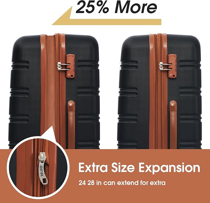 Merax Luggage sets of 3 Piece 20 24 IN Carry on Luggage Hard Case Black and Brown Luggage Expandable Checked Luggage Suitcase Set with Wheels - Image 2