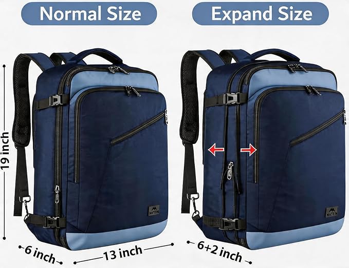 MATEIN Expandable Travel Backpack, Large Capacity Carry on Backpack for Men | For Airplanes, Airline Approved Bags with Adjustable Shoulder Straps, Water Resistant, For International Trip,Grey Blue - Image 5