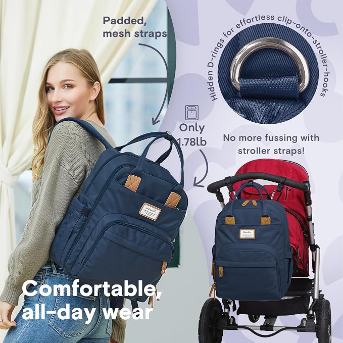 RUVALINO Diaper Bag Backpack-Multifunction Baby Travel Bag with Changing pad, Insulated Bottle Holders & Pacifier Case, Large Capacity, Waterproof, Peacock Blue - Image 5