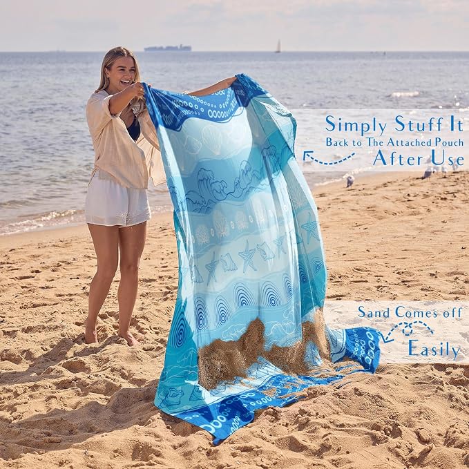 WEKAPO Beach Blanket Waterproof Sandproof Oversized Extra Large Sand Free Beach Mat with Stakes, Storage Bag - Essentials for Outdoor Beach, Picnic (Bohemian Starfish, 11 X 9 FT (1~10 Person)) - Image 5
