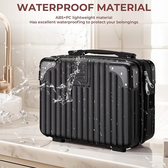 Noverlife 14 Inch Portable Hard Shell Cosmetic Travel Case, Mini Travel Hand Luggage with Elastic Band Travel Makeup Case, Small Makeup Carrying Suitcase for Train Cosmetic Bag Travel Camping - Black - Image 7