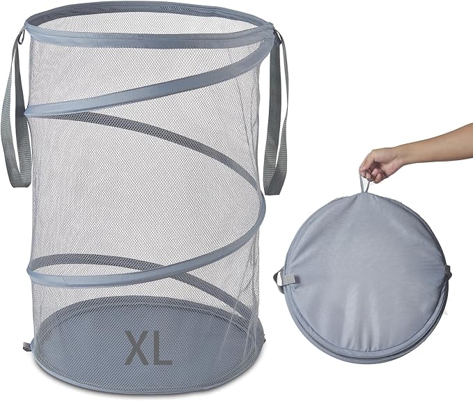 Seiritex Mesh Popup Laundry Hamper 115L Collapsible Laundry Basket Extra Large Capacity Foldable Clothing Storage Basket with Handles 26 H x 18 W x 18 L (Gray) by SEIRITEX