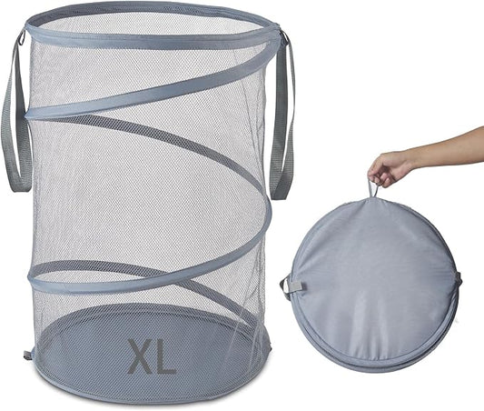Seiritex Mesh Popup Laundry Hamper 115L Collapsible Laundry Basket Extra Large Capacity Foldable Clothing Storage Basket with Handles 26 H x 18 W x 18 L (Gray) by SEIRITEX