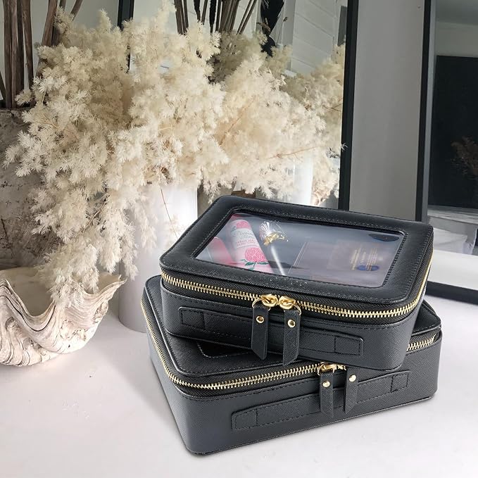 Aveniee Clear Makeup Bag Organizer, Portable Travel Toiletry Cosmetic Bag Case for Women, Heavy Duty Clear Pouch with zipper with Transparent Vinyl Windows & Gold Zippers(Black) - Image 6