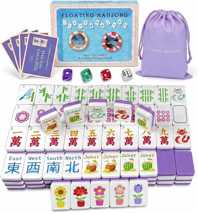Floating Mahjong Tile Set for Pool,160 American Mahjong Tiles Waterproof EVA Foam with Dice Storage Bag for Pool Party Beach Vacation Summer Outdoor Game Set (Purple) by Unknown