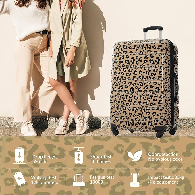 Merax Luggage Sets 3 Piece,Suitcase Set with Spinner Wheels 20/24/28 INCH | Hardside PC Expandable Lightweight Leopard Suitcase with Carry on Luggage,Leopard Brown - Image 2
