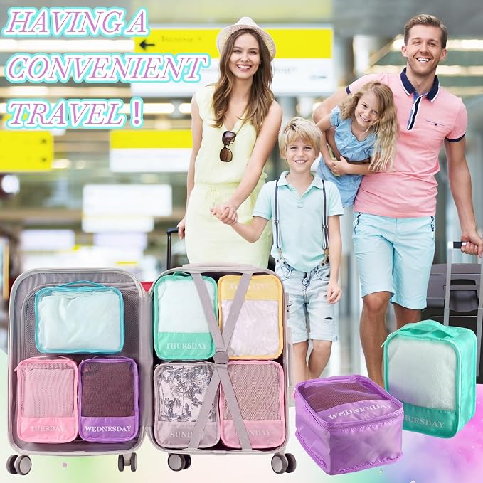 Days of Week Packing Cubes Summer Camp Essentials Weekly Organizer Storage Bag School Clothes for Travel Kids Family(7x9x3inch,Macaron,15) - Image 5