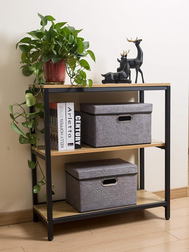 PRANDOM Collapsible Storage Containers with Lids [5-Pack] Linen Fabric Foldable Storage Bins Boxes Organizer Baskets Cube with Cover for Home Bedroom Closet Office Nursery (14.9x9.8x9.8) - Image 3