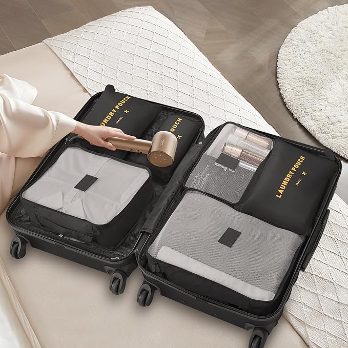 Suitour Luggage Sets 3 Piece Carry On Luggage with Spinner Wheels ABS Hard Case Travel Suitcase Set(20/24/28 inch) 6 PC Packing Bags & Drawstring Backpack - Image 9