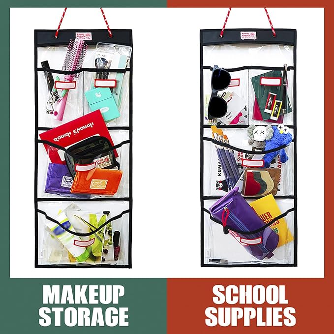 Rough Enough Locker Organizer Hanging Accessories Storage Organization with 4 Pockets for Work Door Gym Wall Clear PVC - Image 7