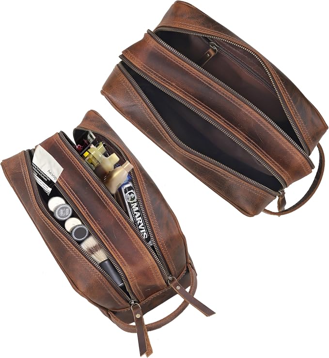 VC VINTAGE COUTURE Leather Toiletry Bag for Men Extra Large Leather Men's Toiletry Bag for Traveling Real Leather Dopp Kit for Men Leather Shaving Bag for Travel - Image 4