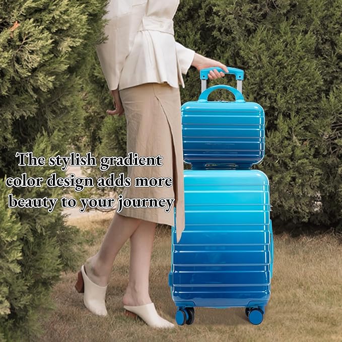 Gradient Blue-Navy Blue Luggage Set 14" & 20" - 2 Piece PC Spinner Wheel Suitcases with Combination Lock, Lightweight Carry On for Business & Vacation - Image 6