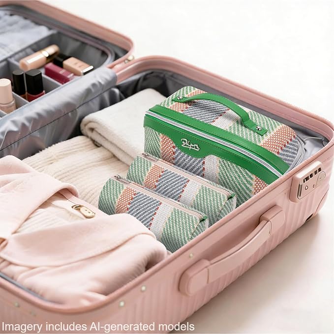 BOYATU Travel Makeup Bag Cosmetic Bag for Women: 3 Pcs Set Make up Bag with Compartments - Waterproof Vegan Leather Toiletry Bags with Handle - Makeup Organizer for Travel Essentials(C-2-Green) - Image 7