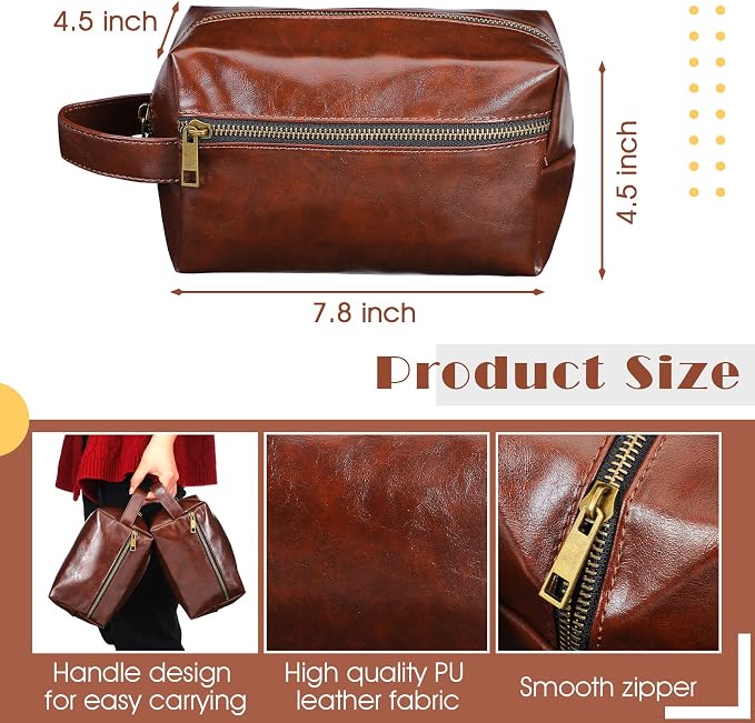 Hillban 6 Pcs Groomsmen Gift Men Travel Toiletry Bag, Bestmen Gifts Set, Leather Toiletry Bag with Side Handle Water Resistant Bathroom Supplies for Wedding Party Favor(Dark Brown) - Image 6