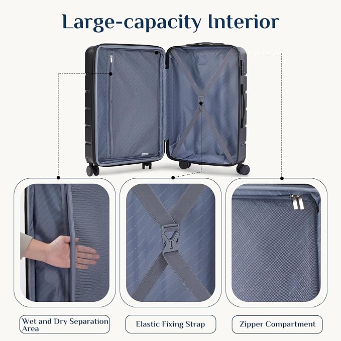 OLIXIS 3-Piece Suitcase Set, Hardside Luggages with Spinner Wheels, Lightweight ABS Hard Shell Travel Luggage, Expandable Carry-On Suitcase with TSA Approved Lock–Black, 20/24/28 Inch - Image 4