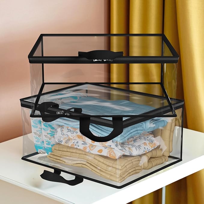 Kuber Industries (Pack of 2) Waterproof Storage Bags for Clothes | Wardrobe Organizer | Transparent Travel Organizer Bag with Handle | Large | Black - Image 6