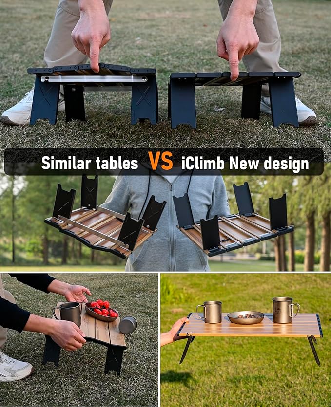 iClimb Ultralight Compact Mini Beach Picnic Folding Alu. Table with Carry Bag, Two Size (Nature - L) - Image 4