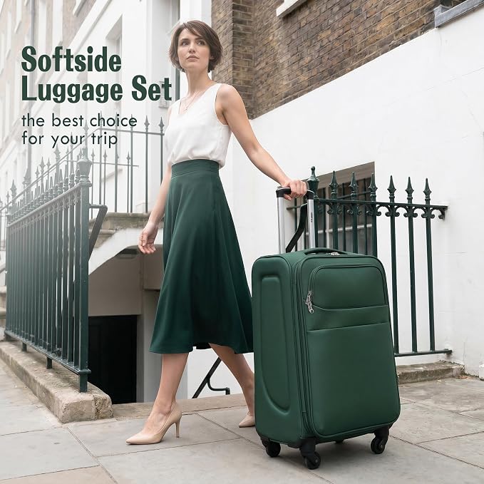 Merax Softside Luggage Set 4 Piece,18/22/26/30 Expand Suitcase,Dark Green | Lightweight Travel Suitcase with Wheels, Luggage with TSA Lock, Suitcase,Carry On Checked Luggage Set - Image 2