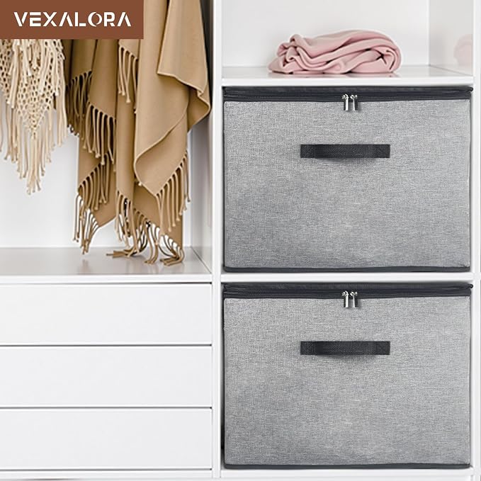 Shoe Organizer Box 2 Pack, Shoe Storage Organizer with Clear Cover, Adjustable Dividers Fits 16-32 Pairs, Fabric Shoe Organizer for Closet, Grey - Image 3