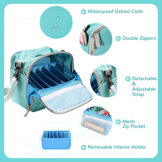Togood Marker Organizer Bag - Large Storage Crossbody Tote for Marker Pens 130PCS+, Portable Art Supplies Case for Pens, Pencils, Books. Light Green - Image 5