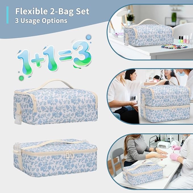 OCHEAL Nail Polish Organizer, Holds Nail Lamp and 45+ Bottles,3 Usage Modes Detachable Nail Storage Bag Travel Nail Tech Case Holds Nail Kit Stuff Manicure Tools -Floral - Image 3