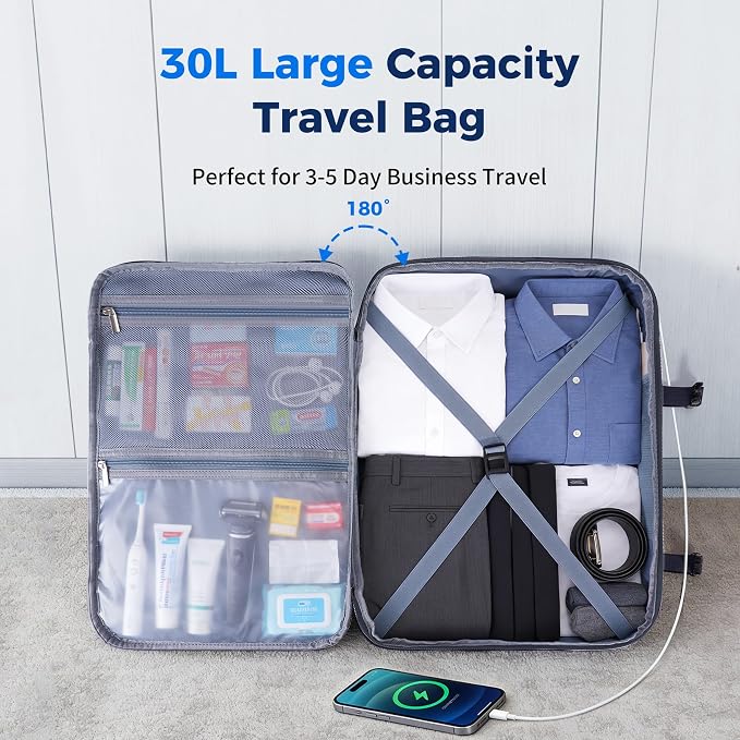 ECOHUB 19" Travel Backpack for Men Women 30L Large Carry-On Backpack with 17.3 In Laptop Compartment,Grey - Image 4