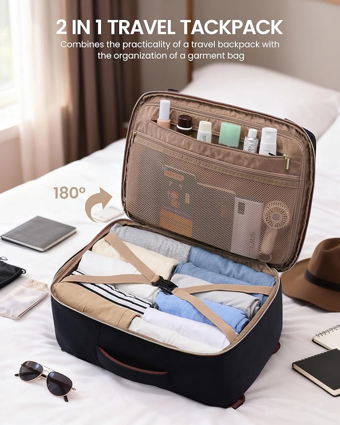 LOVEVOOK 50L Travel Backpack for Women Men with Garment Bag, Airline Approved Carry on Luggage Travel Essentials with 3 Packing Cubes, TSA Overnight Bags Weekender Essentials Backpacks fits 17" Laptop - Image 4