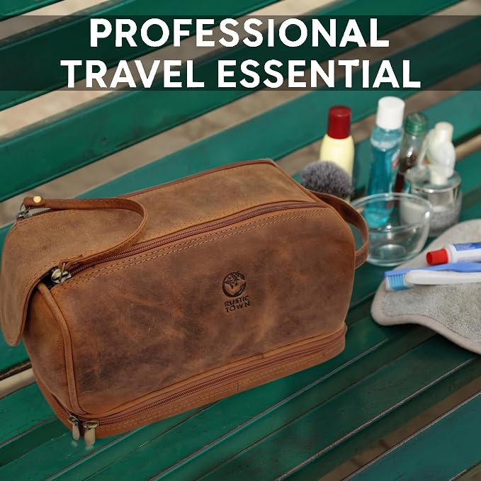 Leather Toiletry Bag for Men - Travel Shaving Dopp Kit - Bathroom Shower Toiletries Organizer - Cosmetic Make up Bag for Women - Image 8