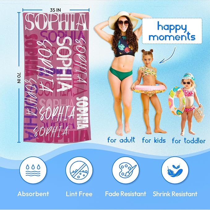 JML Personalized Beach Towel with Name, Custom Beach Towel with Name, Customized Microfiber Pool Towel, Quick Dry & Absorbent Swim Towel for Adult,Anniversary, Birthday, Summer Holiday,Vacation - Image 3