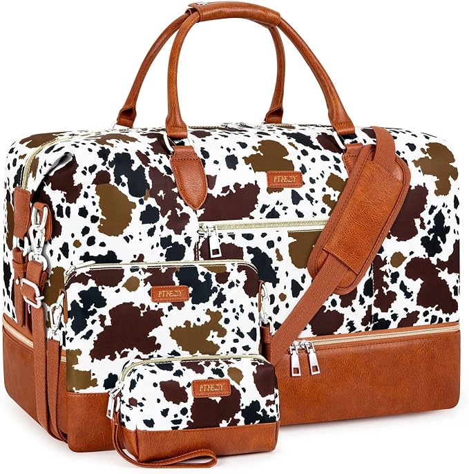 ITIEZY Weekender Overnight Bag for Women - Large Travel Duffel Bag with Shoe Compartment, Gym Duffel Bag Hospital Bag Carry On Tote Bags for Airplanes with Crossbody Bag Toiletry Bag 3Pcs Set by ITIEZY