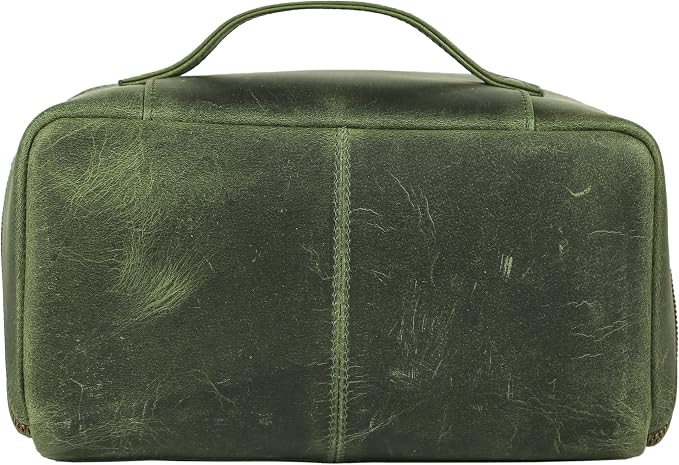 KomalC Luxury Leather Men’s Toiletry Travel Bag – Handmade Shaving Kit with Waterproof Interior, Spacious Storage & Carry Handle – leather travel Kit Bag for Men & Women (Green) - Image 6
