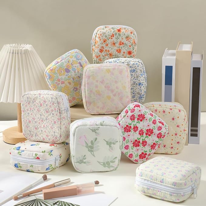 Paterr 10 Pcs Quilted Makeup Bag Bulk Cotton Floral Cosmetic Bag Women Girls Bridesmaid Gifts Cute Makeup Pouch Coquette Aesthetic Travel Toiletry Organizer(Floral Style,5.12 x 4.72 x 1.97 Inches) - Image 3